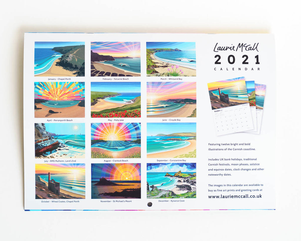 Laurie McCall Art Cornwall beaches calendar 2021